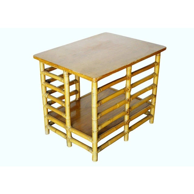 Restored Vintage 1940s Rattan Floating Ladder Side Table - 4