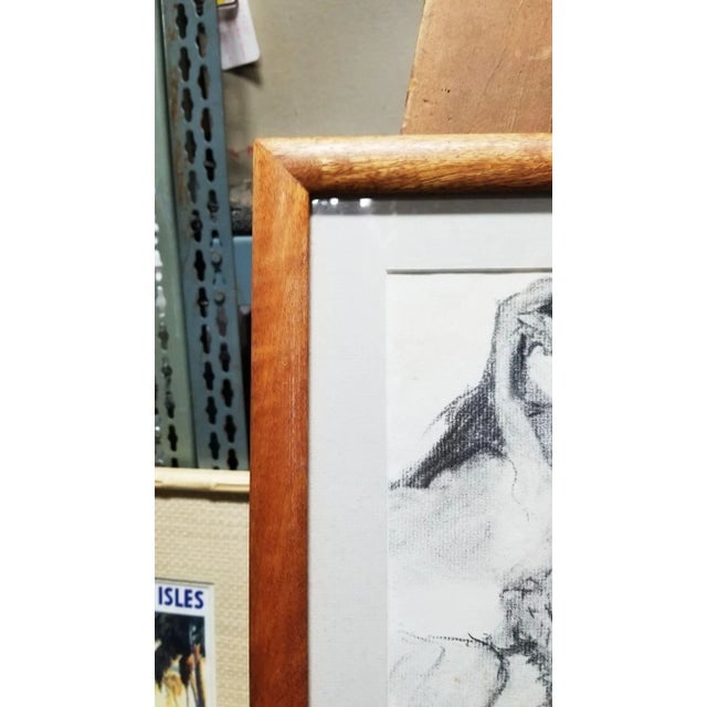 Hawaiian Female Portrait Charcoal on Paper Titled "Poli ªahu" in Koa Wood Frame - 3