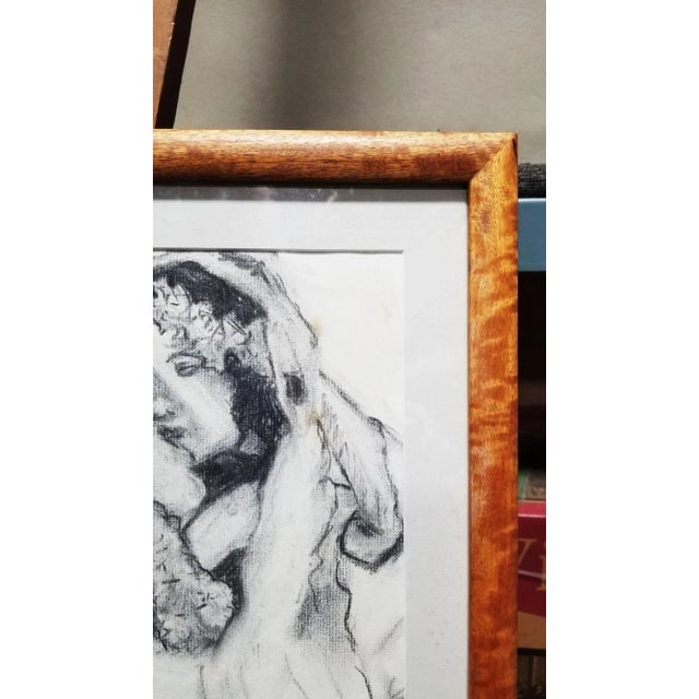 Hawaiian Female Portrait Charcoal on Paper Titled "Poli ªahu" in Koa Wood Frame - 4