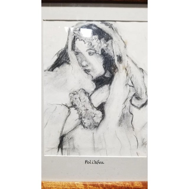 Hawaiian Female Portrait Charcoal on Paper Titled "Poli ªahu" in Koa Wood Frame - 5