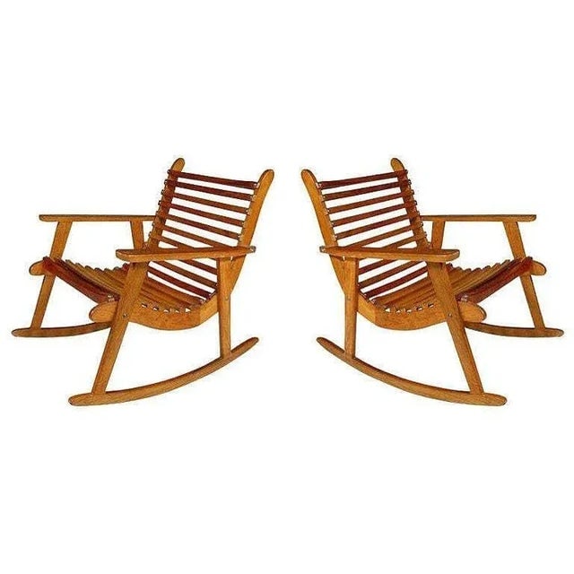 1950s Mid-Century Slat Wood Easy Rocking Chair by Michael Van Beuren for Domus, Pair - 2