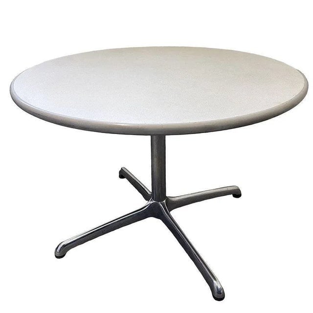 1960s Mid-Century Round Laminate Grey Dining Table w/ Chrome Base by Steelcase - 2
