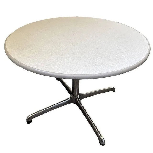 1960s Mid-Century Round Laminate Grey Dining Table w/ Chrome Base by Steelcase - 3
