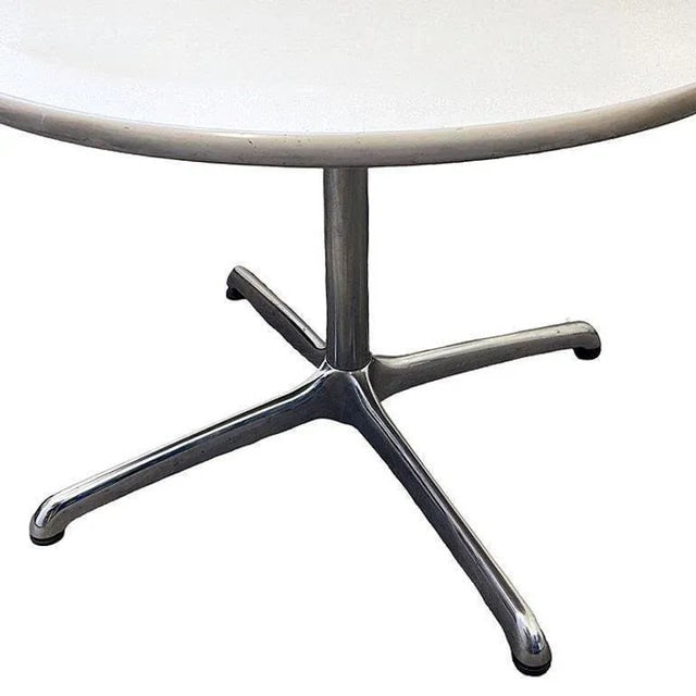 1960s Mid-Century Round Laminate Grey Dining Table w/ Chrome Base by Steelcase - 4