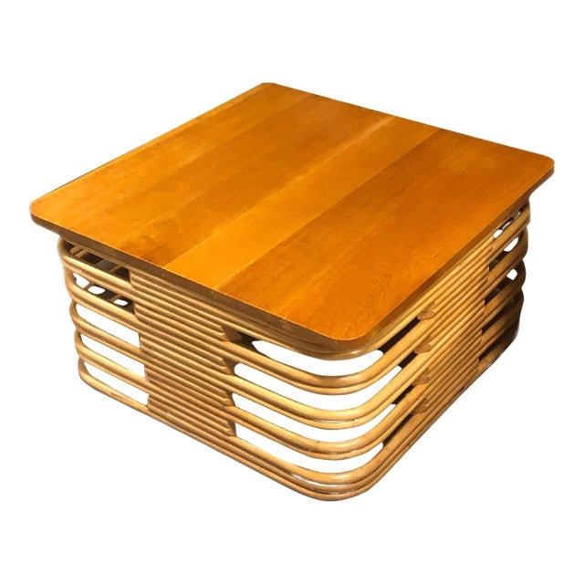 1950s Restored Stacked Rattan Cocktail Coffee Table W/ Mahogany Top (1 of 5)