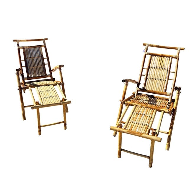 Early 20th Century Restored Aesthetic Movement Tiger Bamboo Garden/Patio Fold Lounge Recliner, Pair - 3