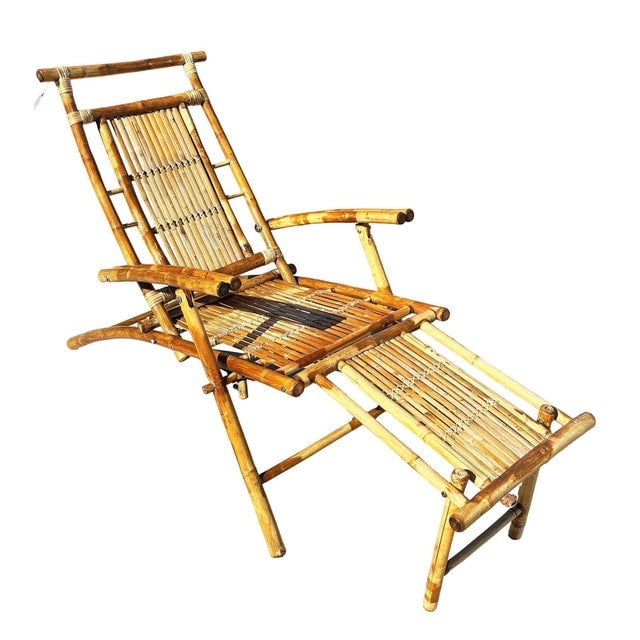 Early 20th Century Restored Aesthetic Movement Tiger Bamboo Garden/Patio Fold Lounge Recliner, Pair - 4