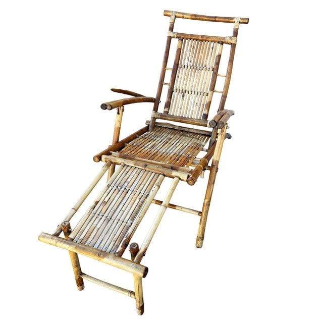 Early 20th Century Restored Aesthetic Movement Tiger Bamboo Garden/Patio Fold Lounge Recliner, Pair - 5