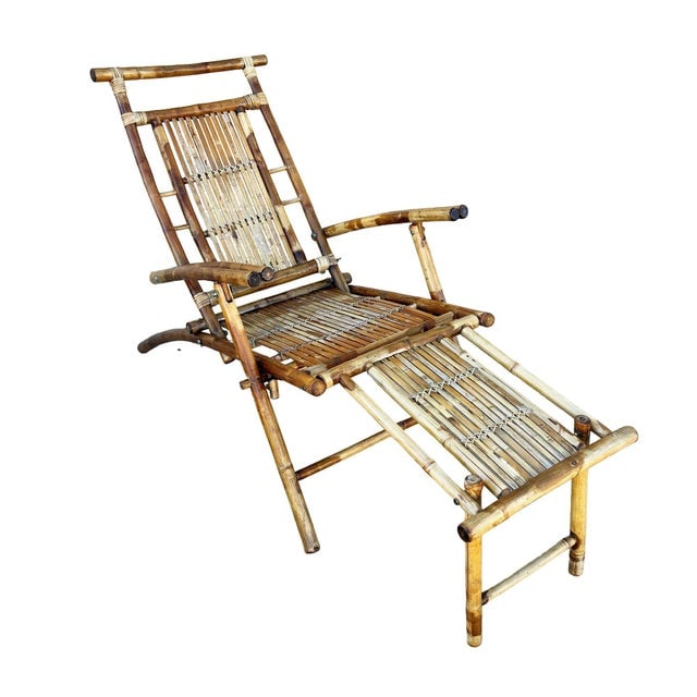 Early 20th Century Restored Aesthetic Movement Tiger Bamboo Garden/Patio Fold Lounge Recliner, Pair - 8