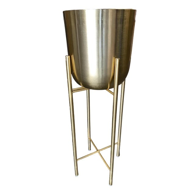 1990s Modernist Brass Spun Brass Planters With Stand - Set of 3 - 3