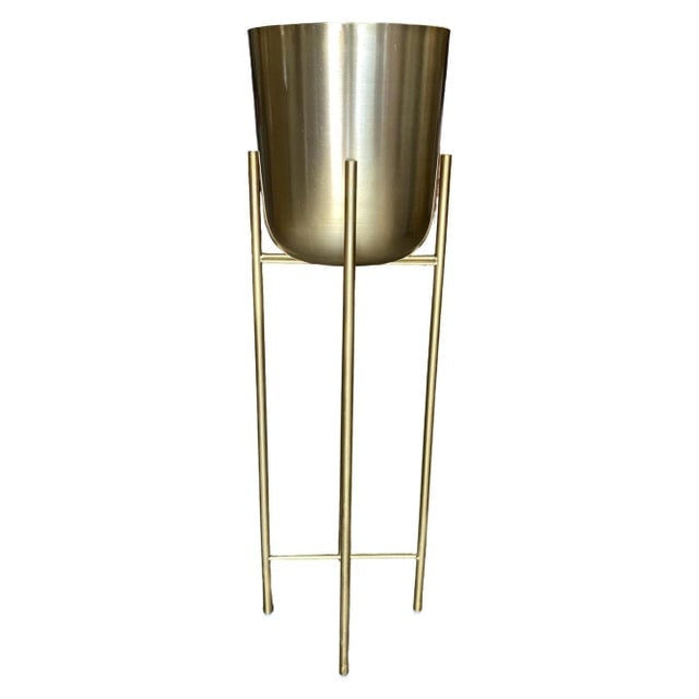 1990s Modernist Brass Spun Brass Planters With Stand - Set of 3 - 4