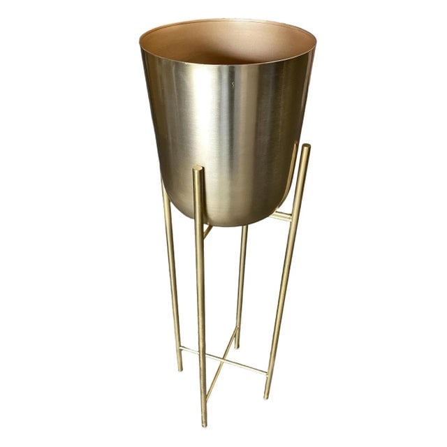 1990s Modernist Brass Spun Brass Planters With Stand - Set of 3 - 5
