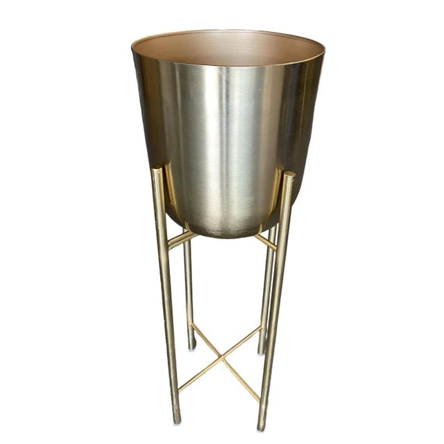 1990s Modernist Brass Spun Brass Planters With Stand - Set of 3 - 6