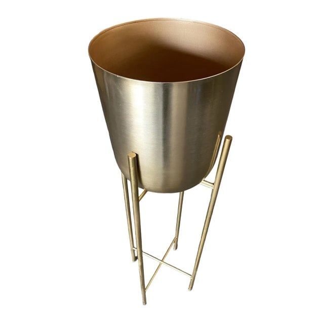 1990s Modernist Brass Spun Brass Planters With Stand - Set of 3 - 7