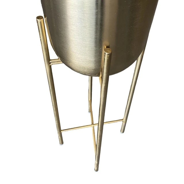 1990s Modernist Brass Spun Brass Planters With Stand - Set of 3 - 8