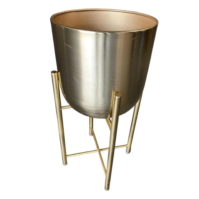 1990s Modernist Brass Spun Brass Planters With Stand - Set of 3 - 9