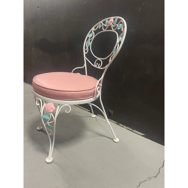 1980s Pink Rose White Iron Garden Table & 4 Chairs - 5
