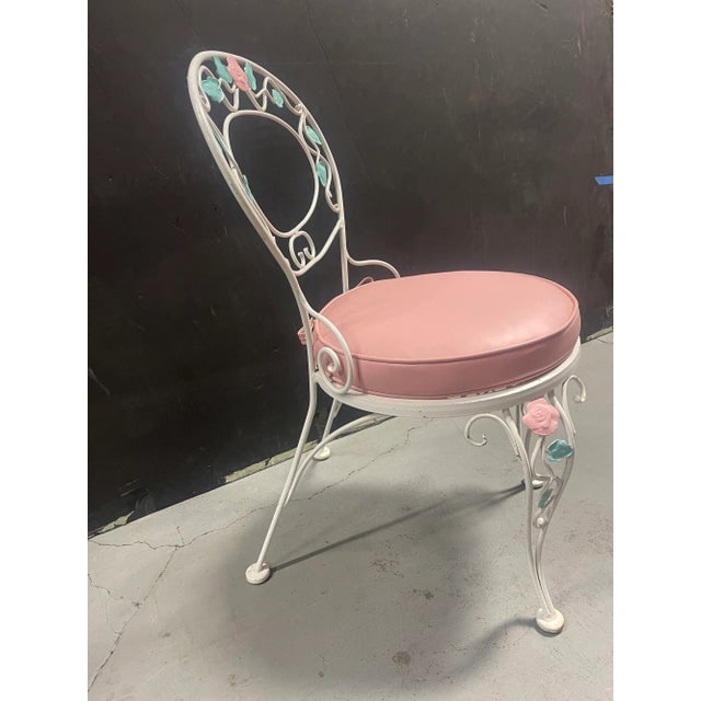 1980s Pink Rose White Iron Garden Table & 4 Chairs - 6