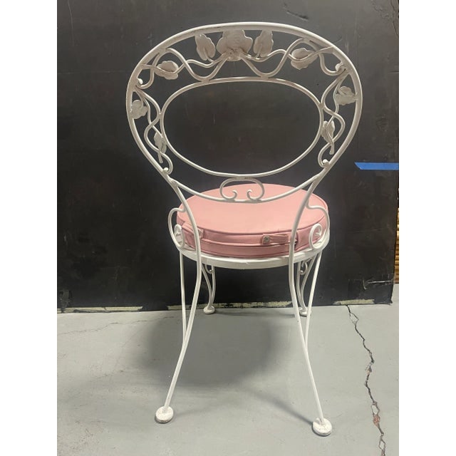1980s Pink Rose White Iron Garden Table & 4 Chairs - 7