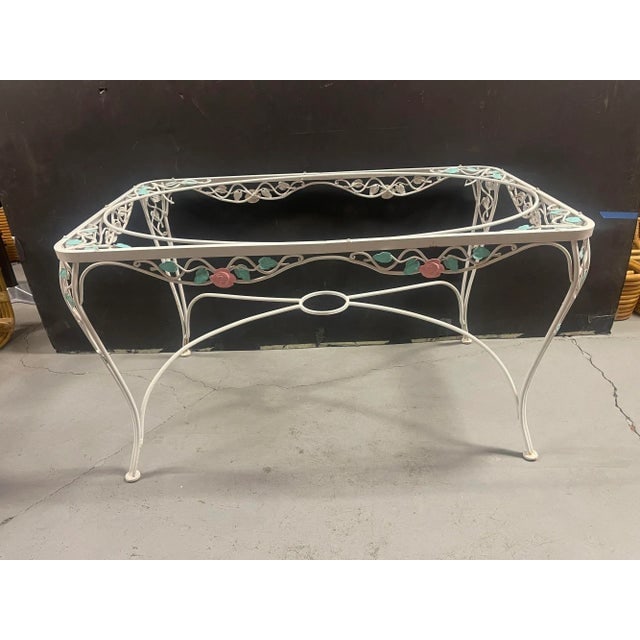 1980s Pink Rose White Iron Garden Table & 4 Chairs - 8