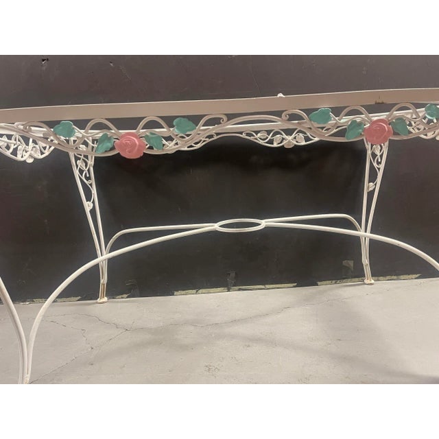 1980s Pink Rose White Iron Garden Table & 4 Chairs - 9