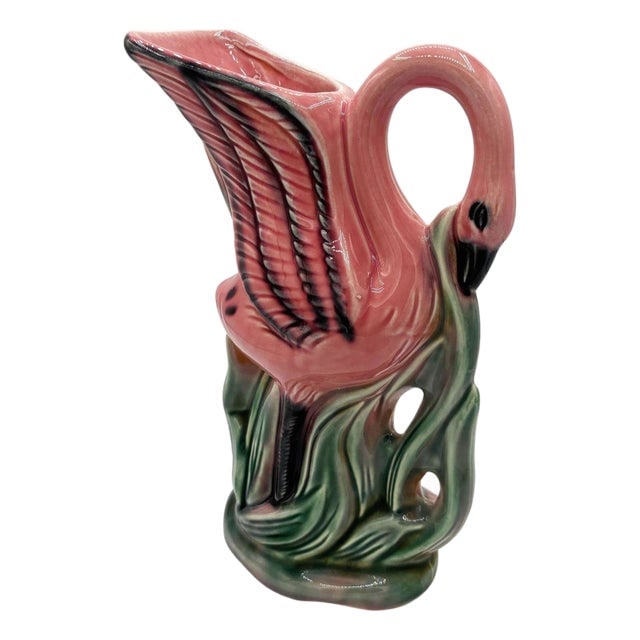 Mid-Century Pink & Green Flamingo Tropical Water Pitcher by Royal Copley (1 of 6)
