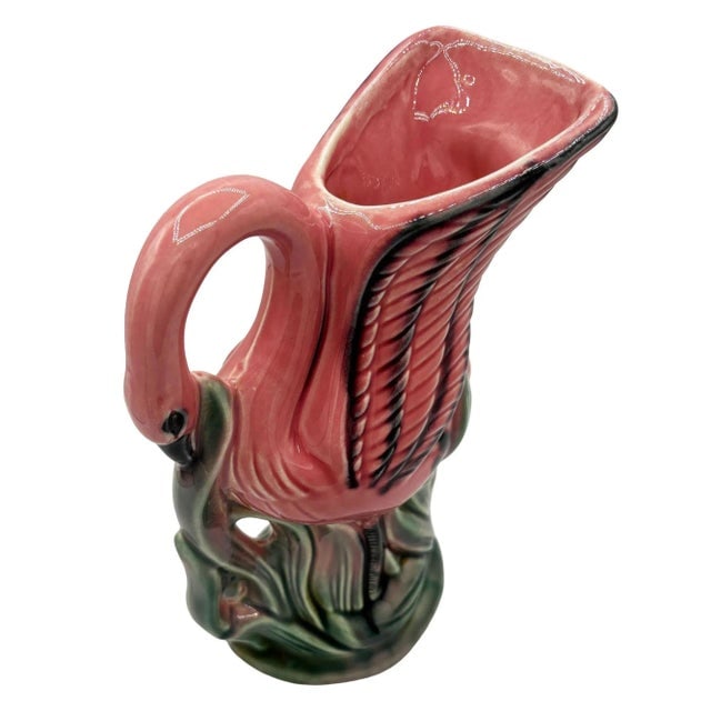 Mid-Century Pink & Green Flamingo Tropical Water Pitcher by Royal Copley - 4