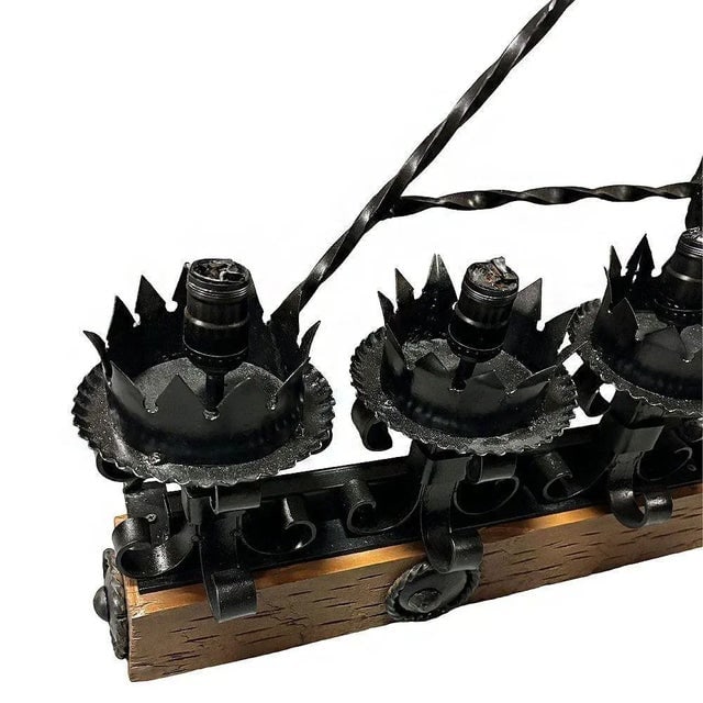 Spanish Revival Wrought Iron 7-Light Wood Beam Grand Wall Sconce - 4