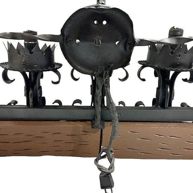 Spanish Revival Wrought Iron 7-Light Wood Beam Grand Wall Sconce - 8