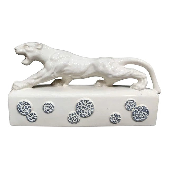 White Ceramic "Sportsman Panther" Tv Lamp Signed Kron, 1955 (1 of 8)