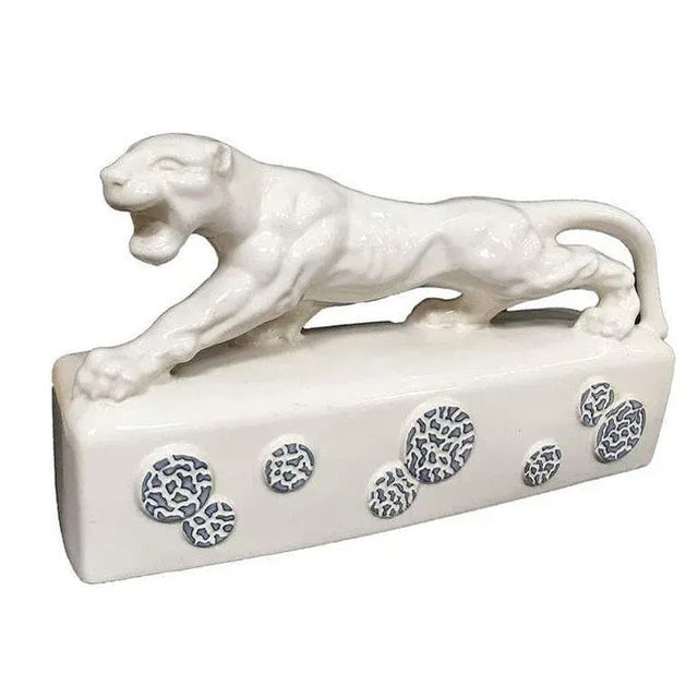 White Ceramic "Sportsman Panther" Tv Lamp Signed Kron, 1955 - 2