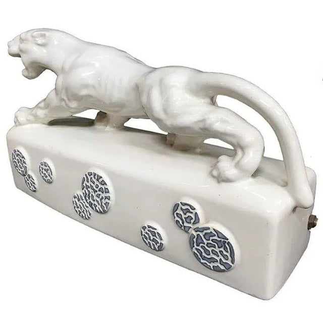 White Ceramic "Sportsman Panther" Tv Lamp Signed Kron, 1955 - 3