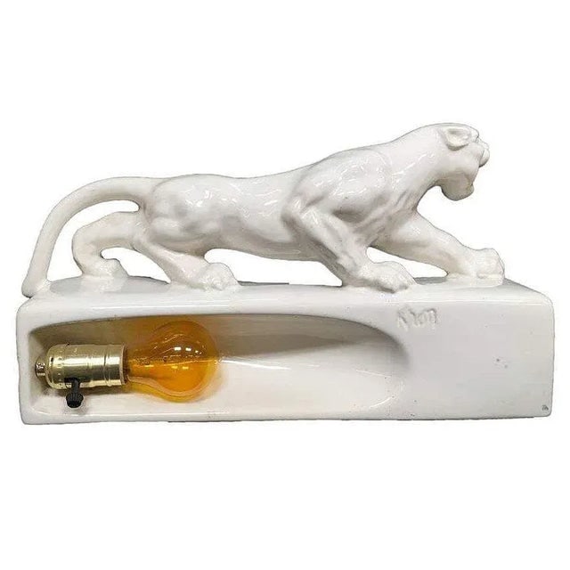 White Ceramic "Sportsman Panther" Tv Lamp Signed Kron, 1955 - 4