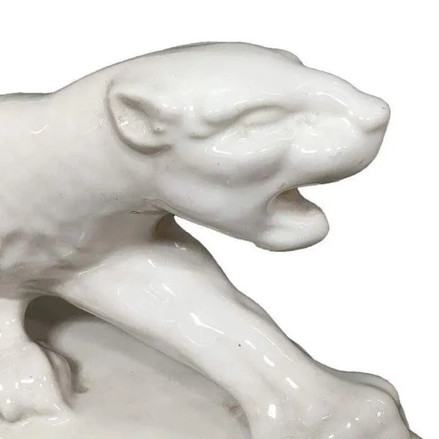 White Ceramic "Sportsman Panther" Tv Lamp Signed Kron, 1955 - 7