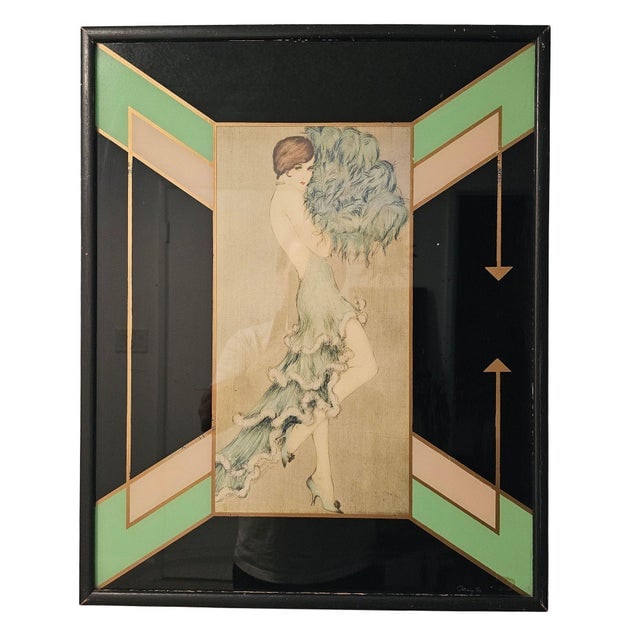1920s Art Deco Flapper Fashion Illustration "Tanz" Prints Frames by Vala Moro, Pair - 2