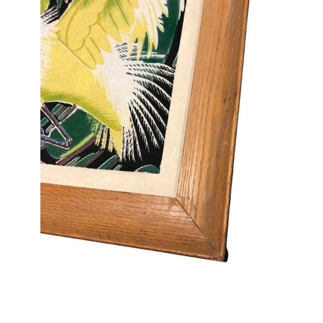 Restored Vintage 1949 Rattan Framed Crane Barkcloth Fabric Sample by Spectrum - 6