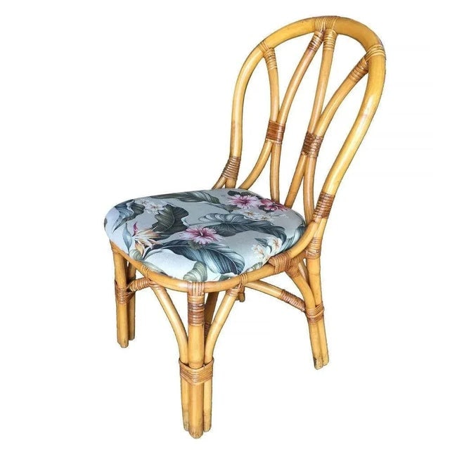 1950s Restored Rattan Dining Side Chair With "Hour Glass" Back- Set of 4 - 2