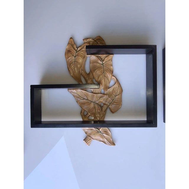 1950s Midcentury Wall Shelf With Hand Carved Leaf Pattern, Pair - 5