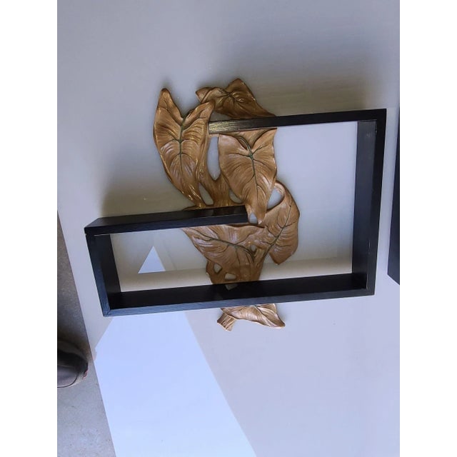 1950s Midcentury Wall Shelf With Hand Carved Leaf Pattern, Pair - 6
