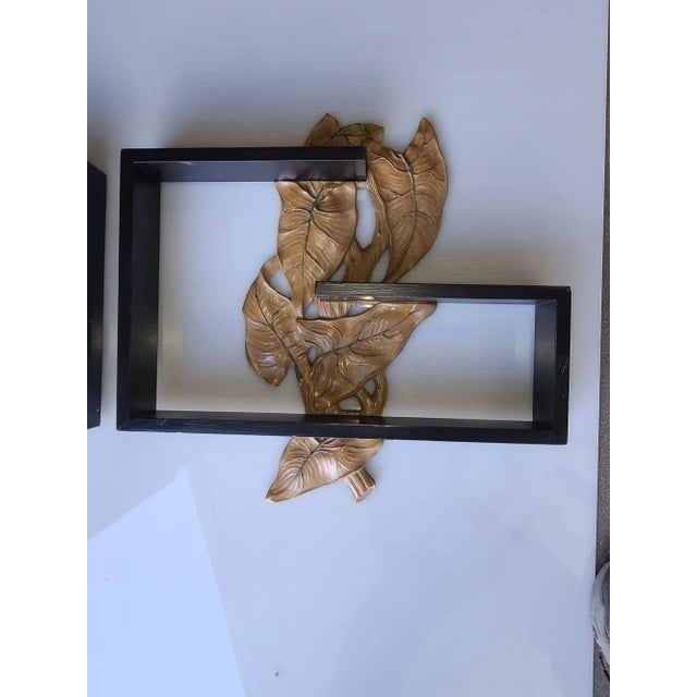 1950s Midcentury Wall Shelf With Hand Carved Leaf Pattern, Pair - 7
