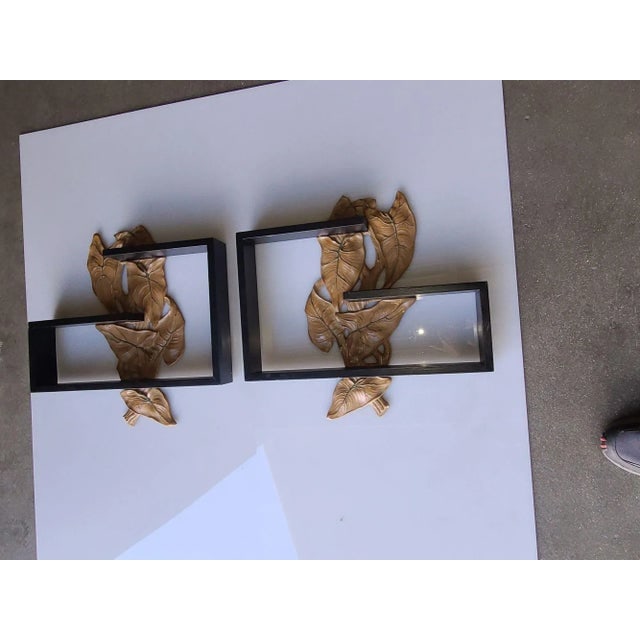 1950s Midcentury Wall Shelf With Hand Carved Leaf Pattern, Pair - 9
