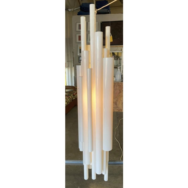 Modernist White Lucite Stacked Tube Chandelier by Rougier, Circa 1970s - 2