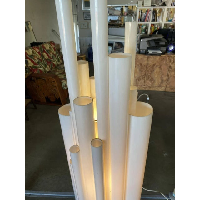 Modernist White Lucite Stacked Tube Chandelier by Rougier, Circa 1970s - 7