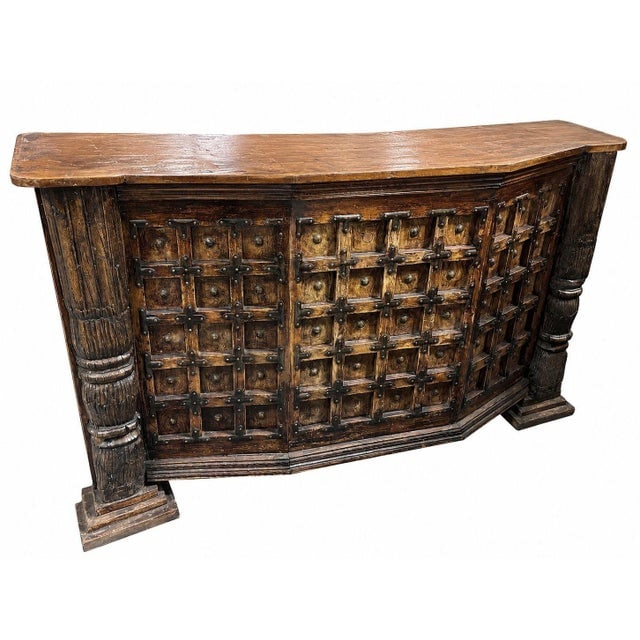 1940s Mexican Colonial Style Rustic Bar With Iron Strapwork & Carved Columns - 3