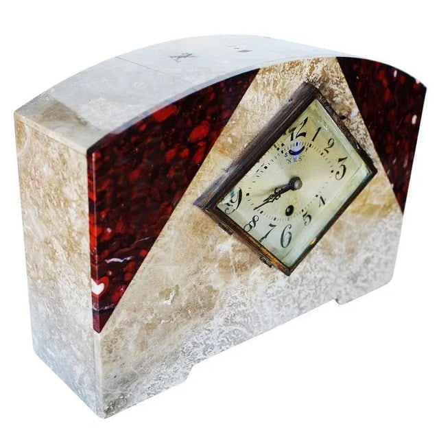 Italian Marble Art Deco Mantel Clock Set With Matching Garniture - Set of 3 - 3