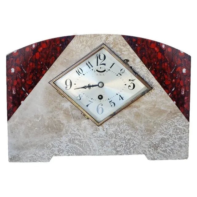 Italian Marble Art Deco Mantel Clock Set With Matching Garniture - Set of 3 - 4