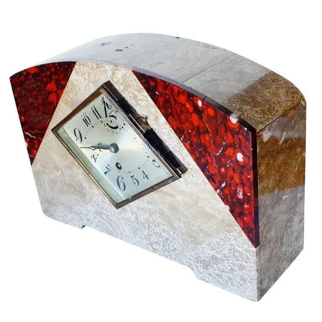 Italian Marble Art Deco Mantel Clock Set With Matching Garniture - Set of 3 - 5