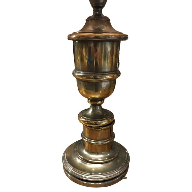 Hollywood Regency Brass Stiffel Style Table Lamp With Shade 1960s - 3