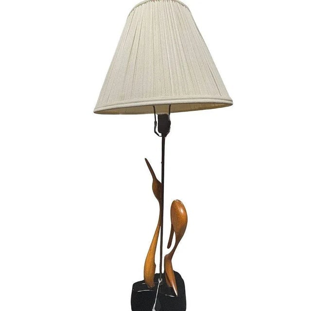 Mid 20th Century Finnish Carved Maple Lovers Crane Table Lamp Attributed to Sakari Pyk√§ - 2