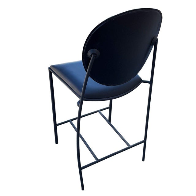1990s Dakota Jackson Memphis Style "Vik-Ter" Black Leather Counter Stool - 6